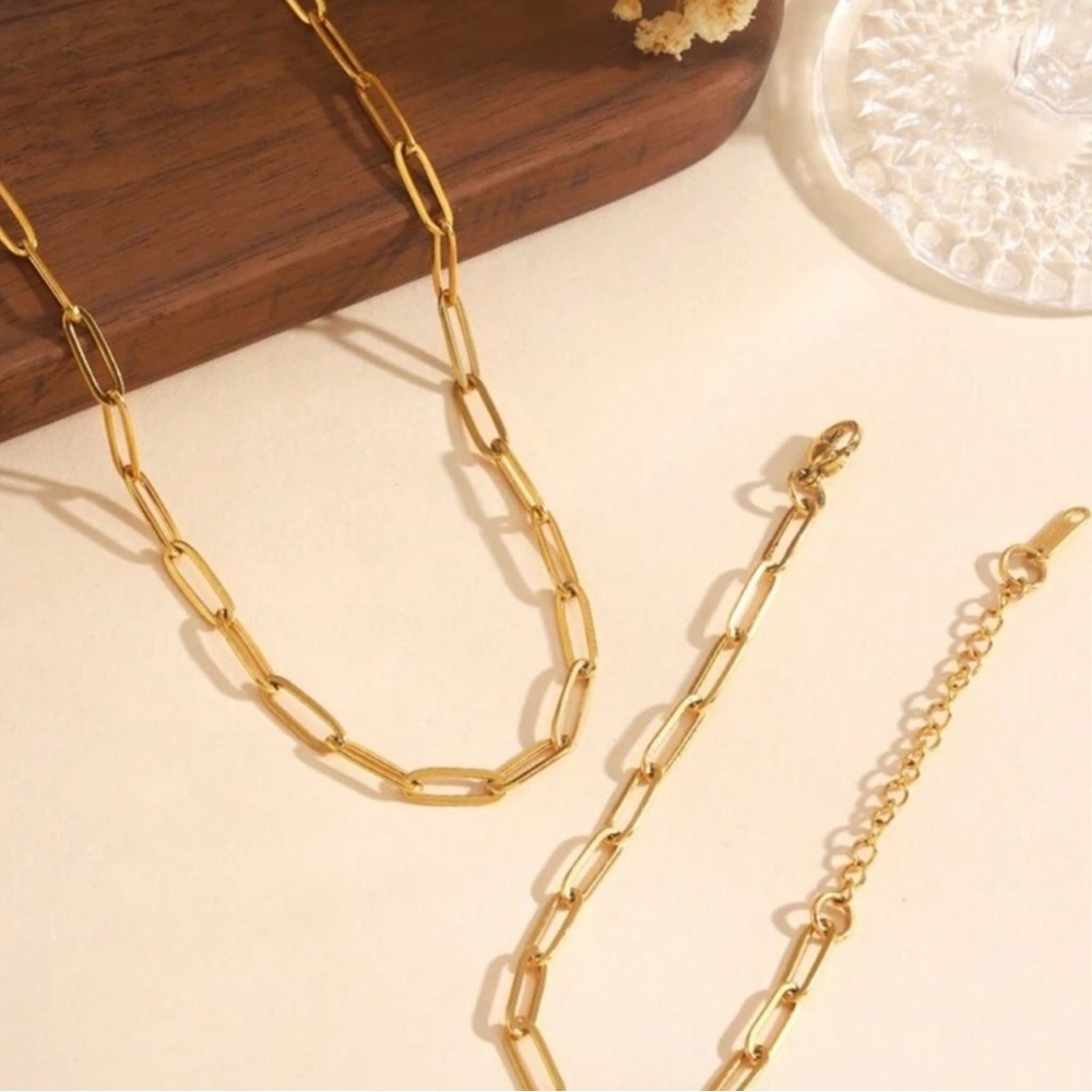 Gold Plated Stainless Steel 2pc Necklace Bracelet Set - Picture 3 of 5